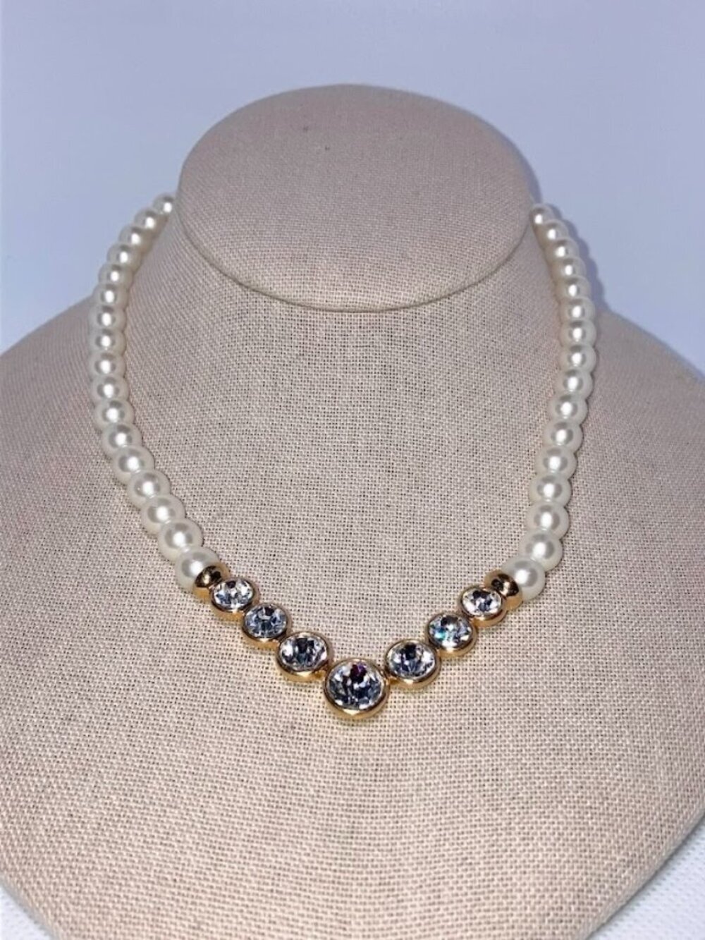 Napier Vintage 90s Necklace Rhinestones And Faux Pearls Dressy Classic Elegant